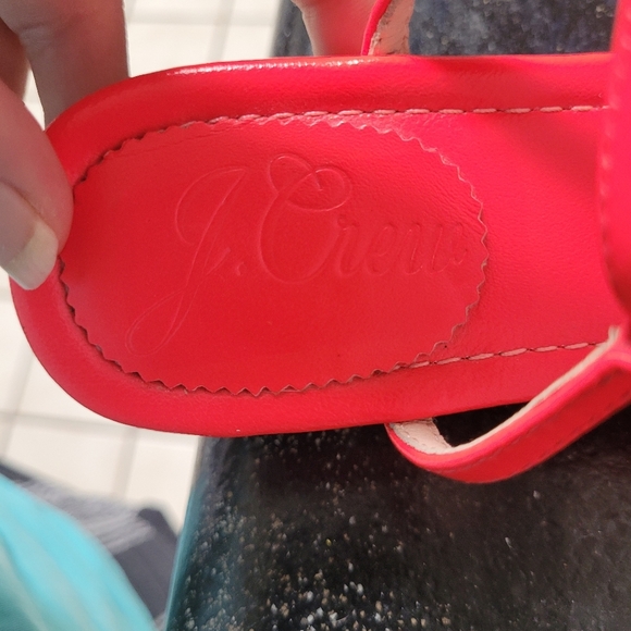 J Crew Abbie sandals Leather T-strap sandals in neon poppy NWOT - Picture 6 of 8